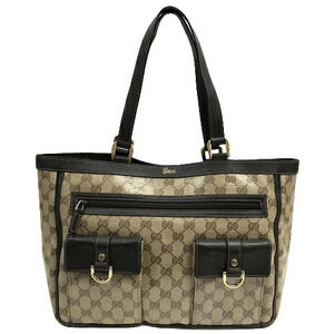 Gucci Crystal Green Khaki Shoulder GG Bag Leather Pattern Handbag Brown Tote